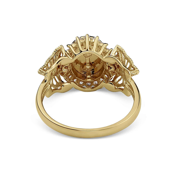 Back view of a gold two-tone Quinceañera 15 ring on a white background.