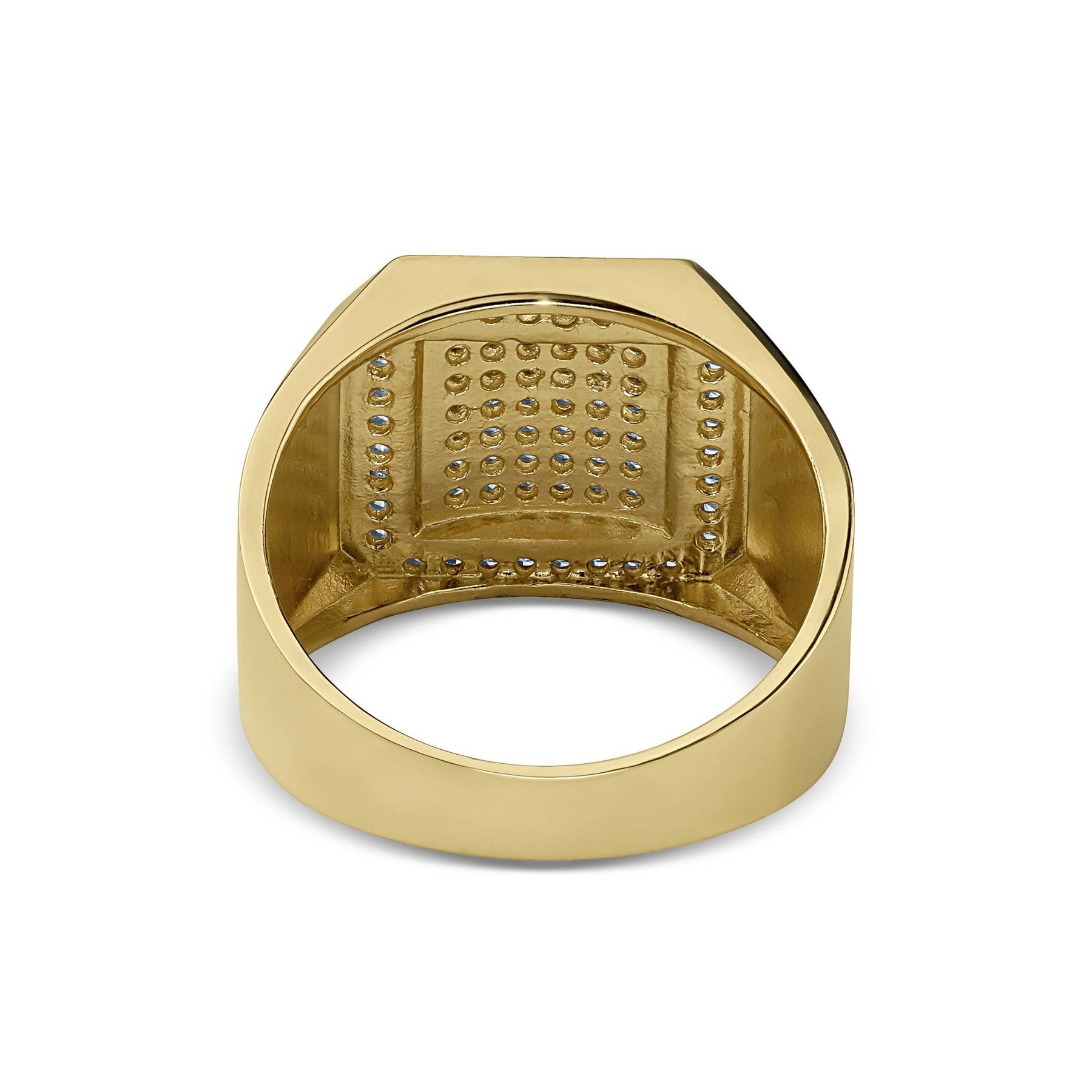 Gold Ren square signet ring back view with textured pattern on white background.