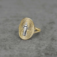 10k & 14k Gold Classic Saint Benedict Oval Ring (Two-Tone)