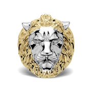 Front view of 10k & 14k Gold Classic Two-Tone Lion Ring with a white gold face accent.