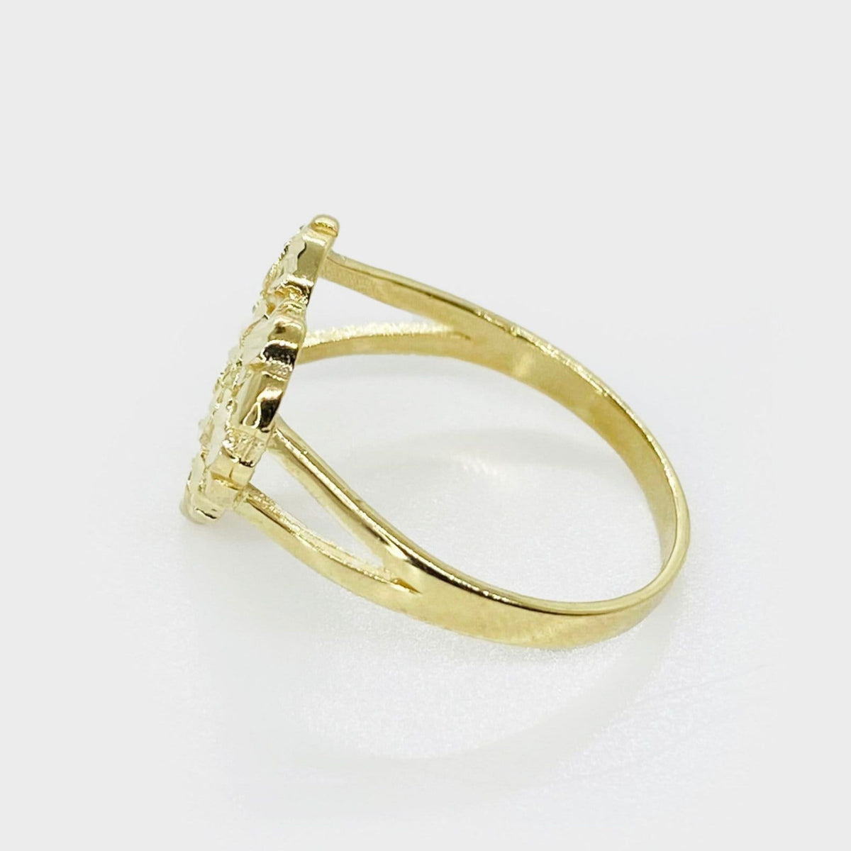 Small size 10k gold nugget heart ring, 12mm heart width on white background