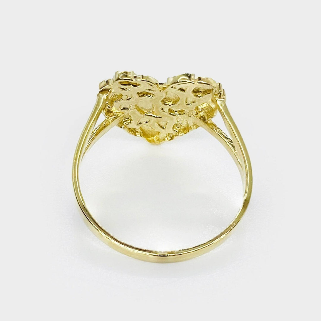14k gold nugget heart ring close-up showing high-polish finish and texture