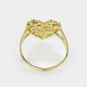 14k gold nugget heart ring close-up showing high-polish finish and texture