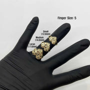 10k - 14k Gold Velin Nugget rings on a finger with size labels.