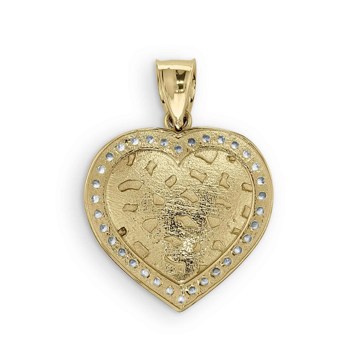 Back view of the yellow gold heart pendant showing a flat polished gold surface.