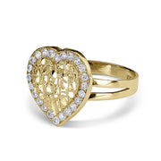 Side view of a yellow gold heart nugget ring showcasing a split-shank band design.