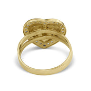 Underneath angle of yellow gold heart nugget ring displaying the polished solid band.