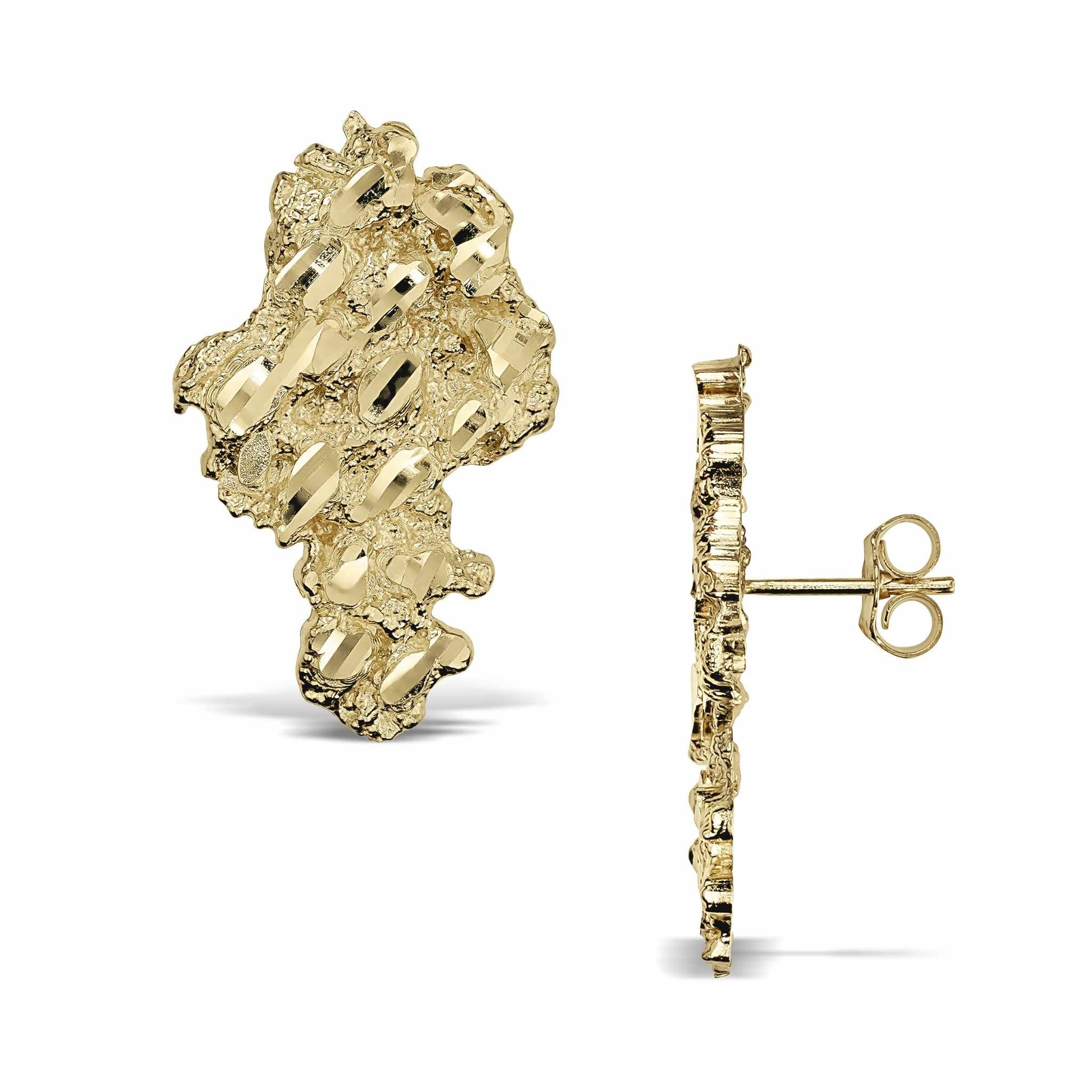 10k and 14k gold vintage nugget stud earrings, front and side views.