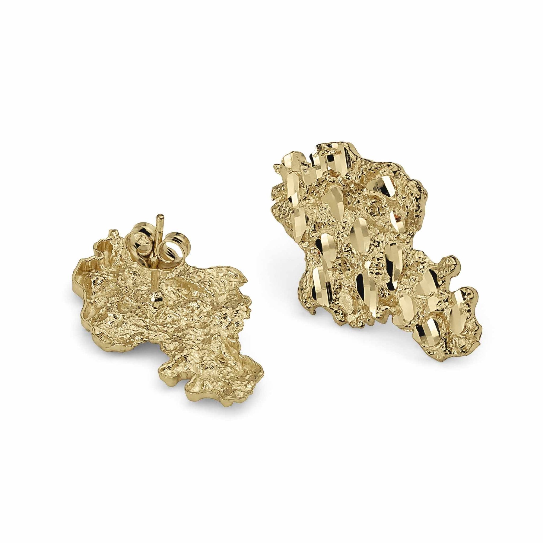 10k and 14k gold vintage nugget stud earrings, front and back views.
