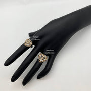 10k - 14k Gold heart shape rings sizes Small 15.4mm and Medium 17.7mm on a black mannequin hand.
