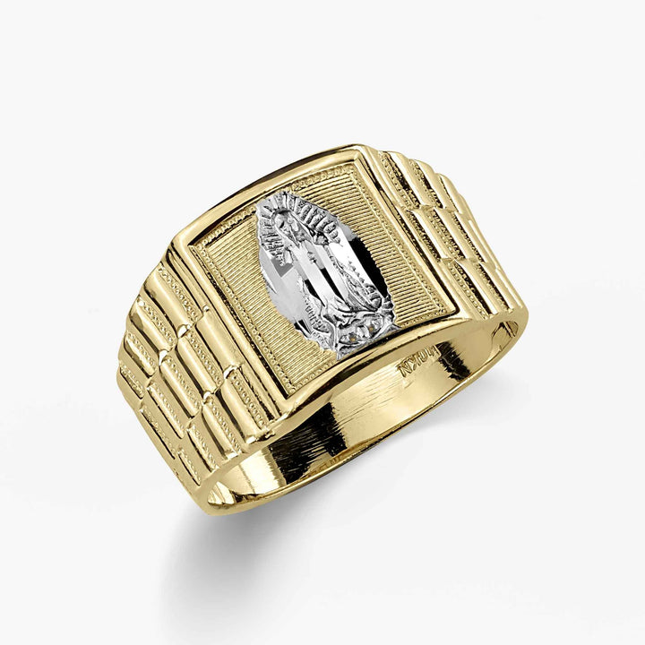 Front view of 10k or 14k gold Virgin Mary religious Rollie ring.
