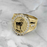 10k 14k gold twelve zodiac constellation signet men ring Aries symbol.