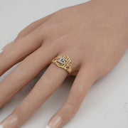 Gold 15 Quinceañera ring with rose floral accents worn on ring finger.
