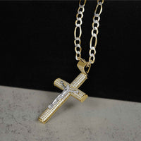 10k & 14k Gold Hermo Iced Crucifix Cross CZ Pendant Necklace