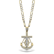 Two-tone gold anchor crucifix pendant featuring a ship steering wheel and cubic zirconia detailing.