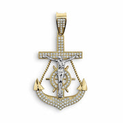 wo-tone gold crucifix and anchor pendant adorned with sparkling pavé cubic zirconia stones.