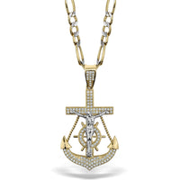 10k & 14k Gold Iced Crucifix Cross Anchor CZ Pendant