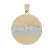 Two-tone gold Last Supper round pendant with polished silver-toned center and bail.