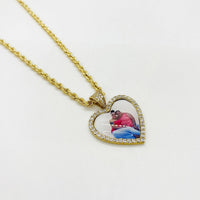 10k & 14k Gold Memorial Picture Classic CZ Heart Pendant Necklace