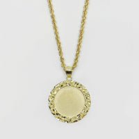 10k & 14k Gold Memorial Picture Classic Nugget Round Pendant Necklace