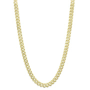 10k and 14k gold hollow Monaco Cuban link chain necklace on white background.