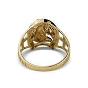 10k 14k gold classic horse horseshoe ring equestrian fine jewelry back view detail.