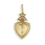 Back view of a yellow gold Sacred Heart pendant with hollowed interior structure.