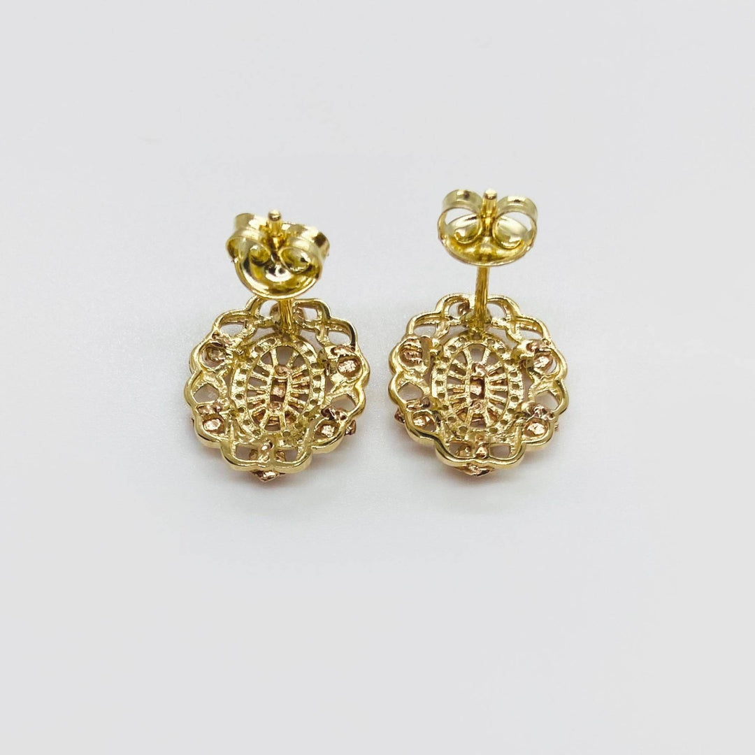 Back view of tri-color gold Quinceanera stud earrings showing posts and butterfly backs.