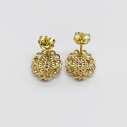 Back view of tri-color gold Quinceanera stud earrings showing posts and butterfly backs.
