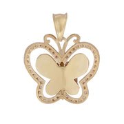Back view of a two-tone gold butterfly pendant with a smooth polished finish on a white background.