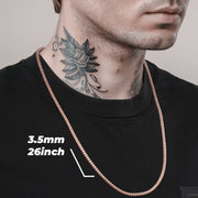 Man wearing a 3.5mm 26inch rose gold two-tone classic ice chain necklace.