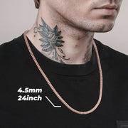 Man wearing a 4.5mm 24inch rose gold two-tone classic ice chain necklace