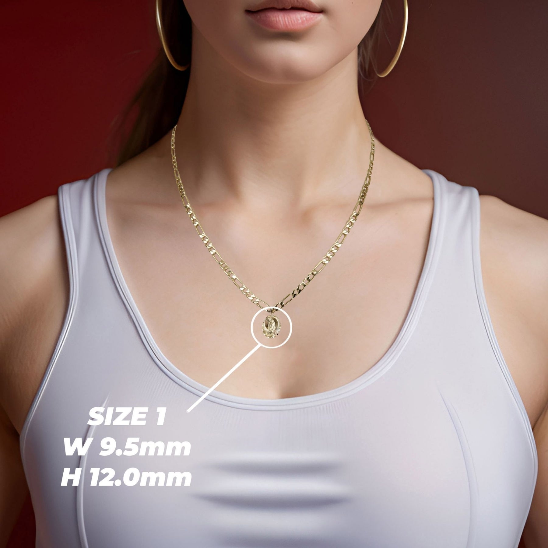 10k & 14k Gold Solia Virgin Mary Featherlight Oval Pendant (Tricolor Gold)