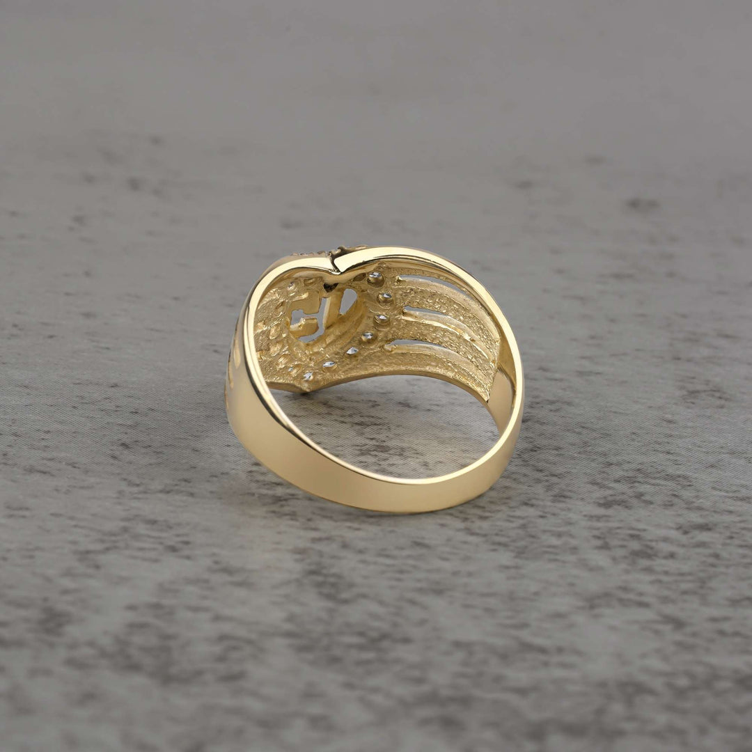 10k - 14k  gold ring with heart and number 16 design backview on a gray backgroud