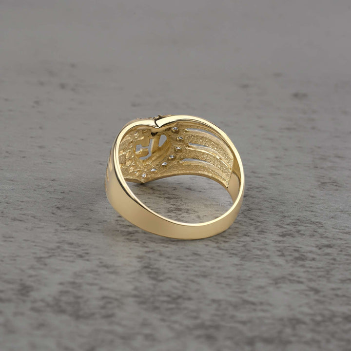 10k - 14k  gold ring with heart and number 16 design backview on a gray backgroud