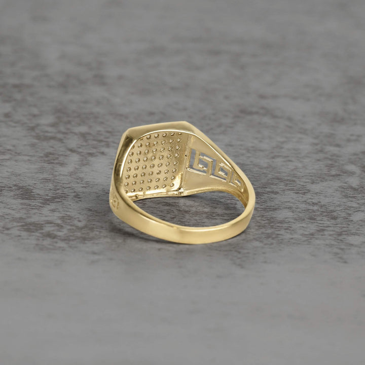 Inner view of the yellow gold square signet ring showing the premium hollow back construction