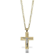 10k and 14k two-tone gold Vincent crucifix cross pendant necklace for men and women.