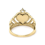Back view of a gold royal crown ring showing a smooth heart center