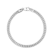 White gold ice chain bracelet laid out in a full circle with lobster clasp.