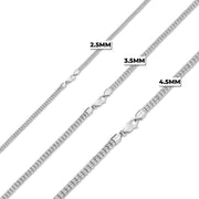 Three white gold classic ice chains in 2.5mm, 3.5mm, and 4.5mm sizes.