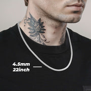 Man wearing a 4.5mm 22inch white gold classic ice chain necklace.