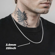 Man wearing a 3.0mm 22inch white gold classic wheat palm chain necklace.