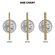 10k & 14k yellow gold solid classic ice chain width size comparison chart ranging from 2.5mm to 4.5mm.