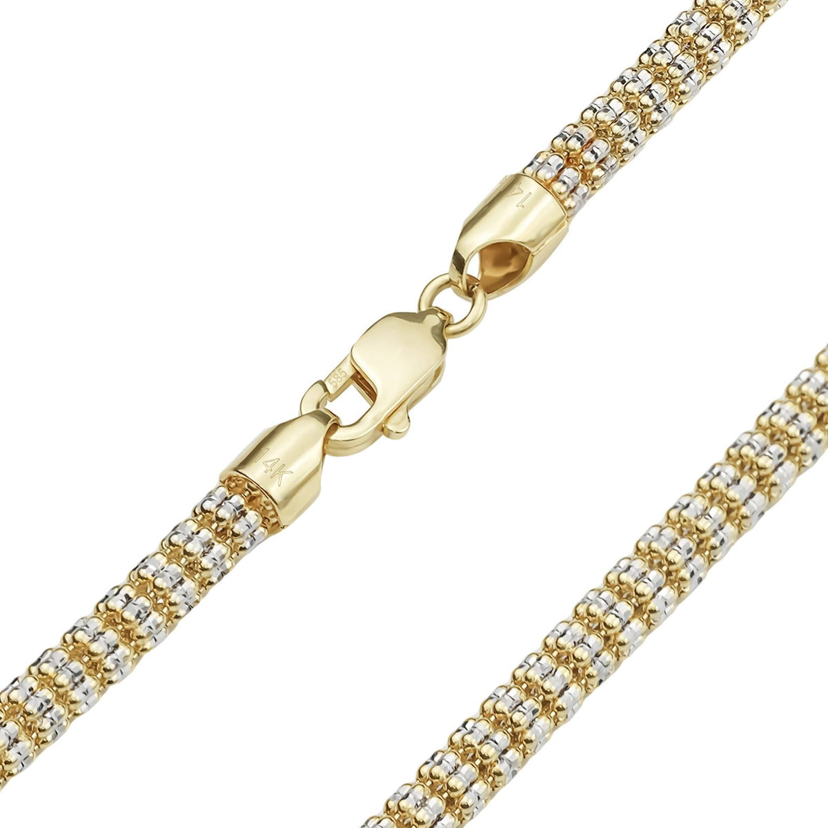 10k and 14k yellow gold two-tone classic ice chain necklace on white background.