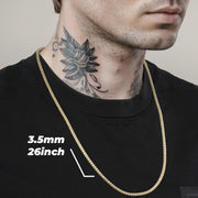 Man wearing a 3.5mm 26inch yellow gold two-tone classic ice chain necklace.