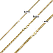 Three yellow gold ice chain bracelets in 2.5mm, 3.5mm, and 4.5mm widths.