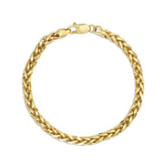 Yellow gold classic wheat palm chain bracelet arranged in a full circle on white.