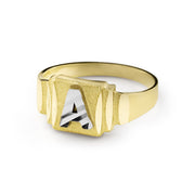 Two-tone 10k yellow and white gold square letter A initial ring