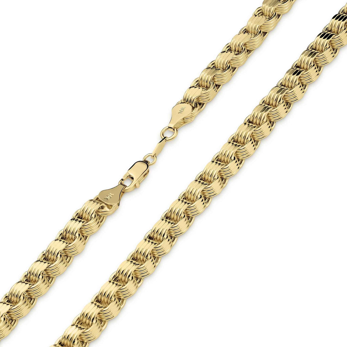 Close-up of a 10k yellow gold classic Alexander chain link bracelet with lobster clasp.
