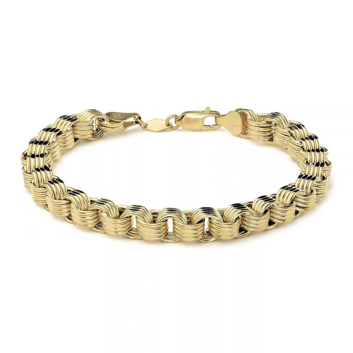 10k yellow gold hollow Alexander Byzantine chain link bracelet on a plain white background.